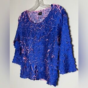 Origami Magic Scarf Blue and Pink Textured Women's Top